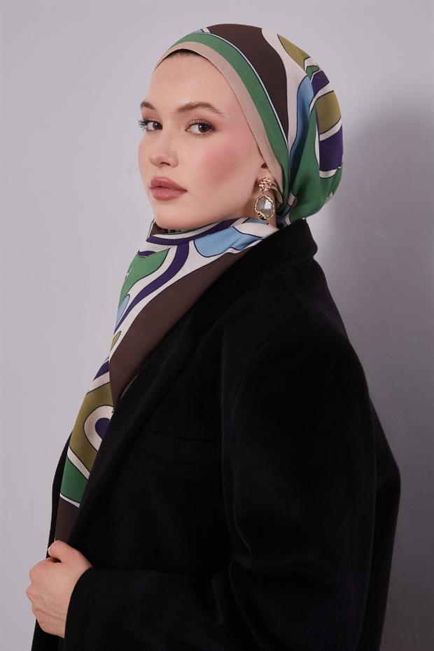 Yeşil Dalgalı Aura Eşarp