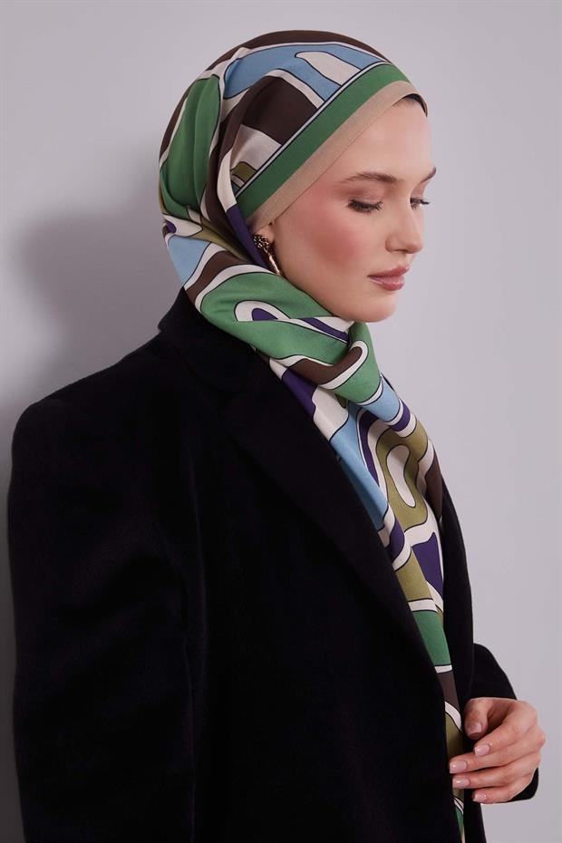 Yeşil Dalgalı Aura Eşarp