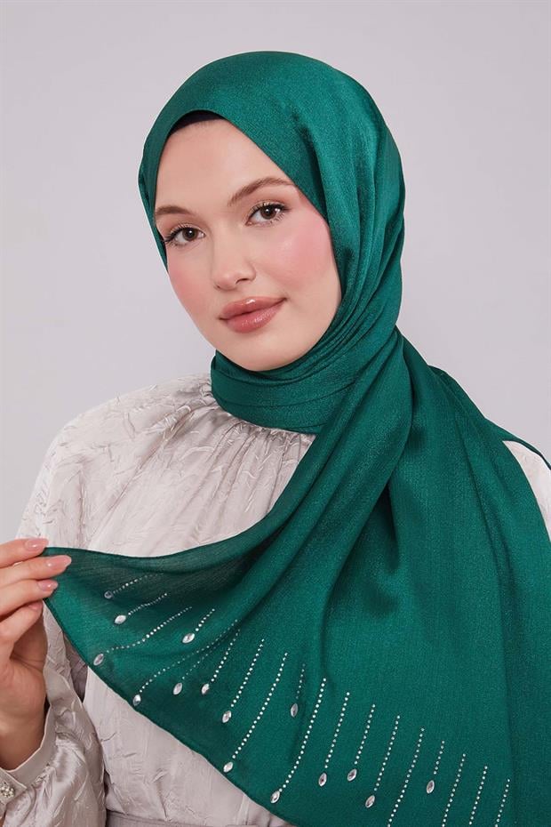 Yeşil Damla Taşlı Diamond Şal