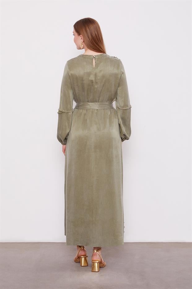 Yeşil Dantel Şeritli Cupra Elbise