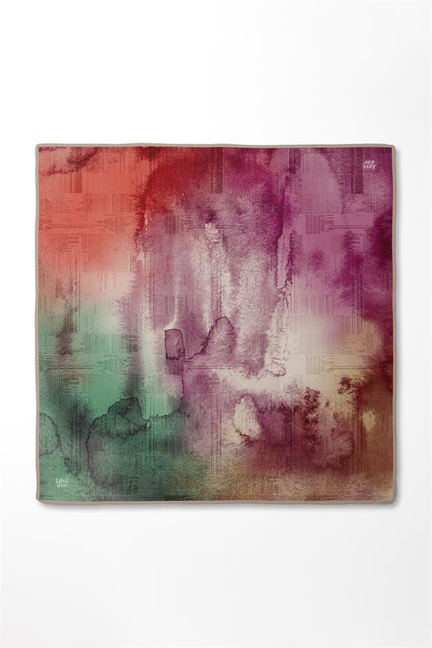 Yeşil Desenli Twill İpek Eşarp