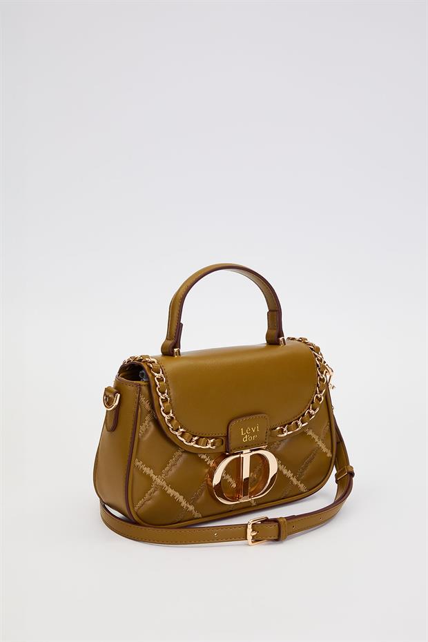 Yeşil Dikişli Kapitone Model El Çantası