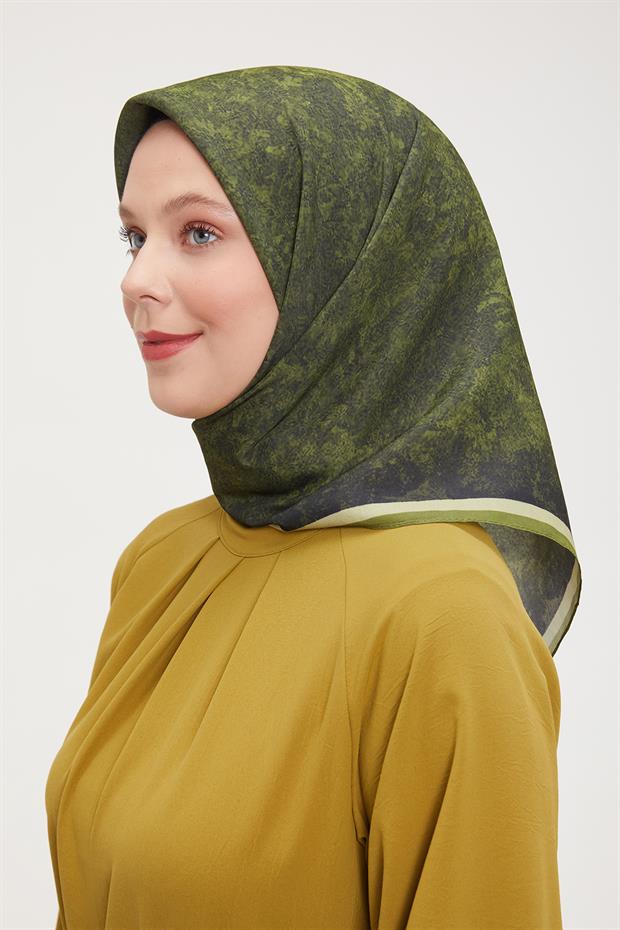 Yeşil Ebruli Aura Eşarp