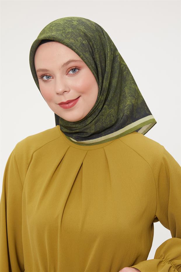 Yeşil Ebruli Aura Eşarp