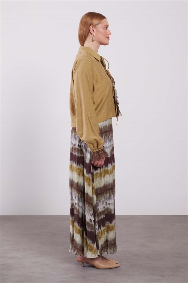 Yeşil Ebruli Desen Etek Takım