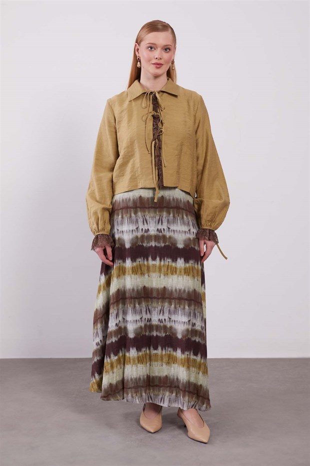 Yeşil Ebruli Desen Etek Takım