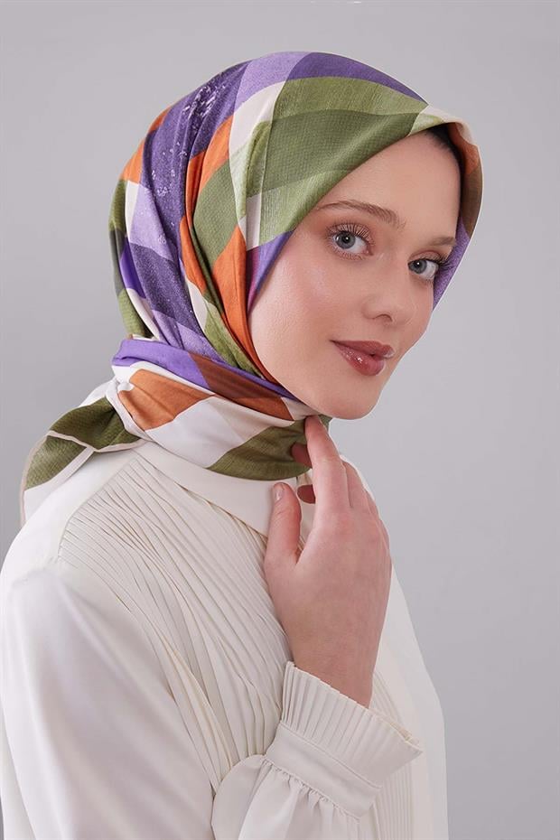 Yeşil Ekose Desen Trend Twill Eşarp