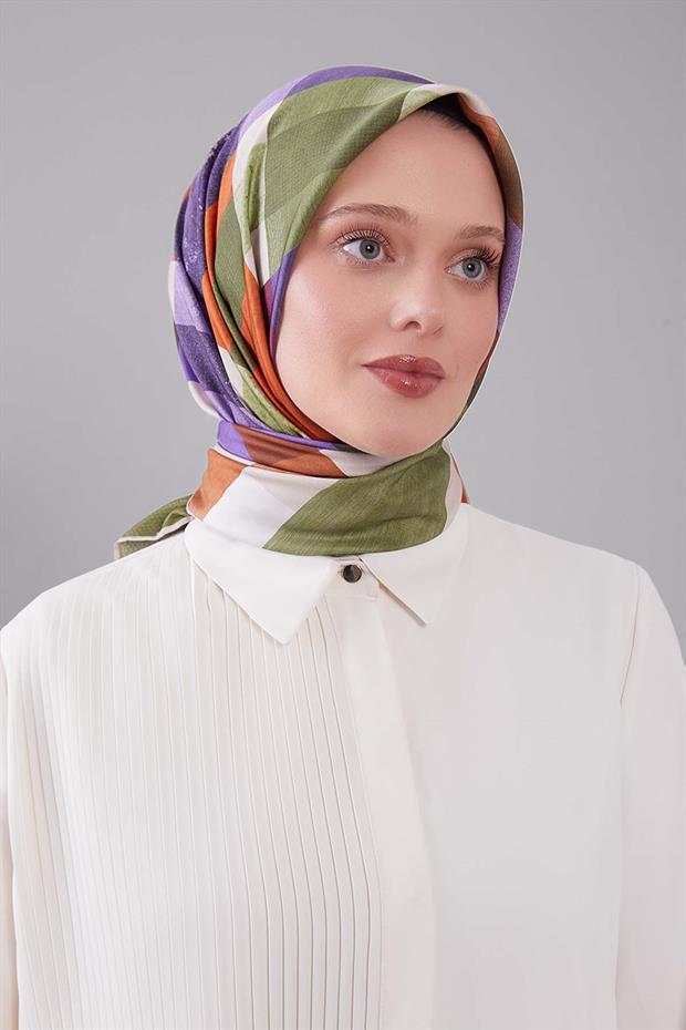 Yeşil Ekose Desen Trend Twill Eşarp