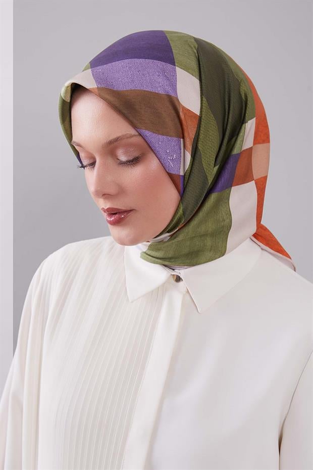 Yeşil Ekose Desen Trend Twill Eşarp