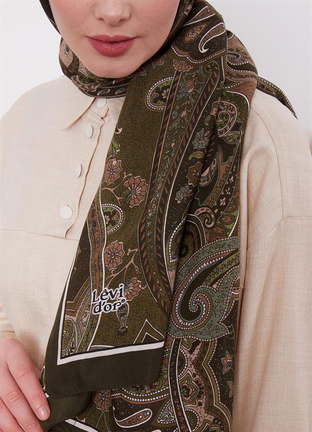 Yeşil Etnik Desen Royal Şal