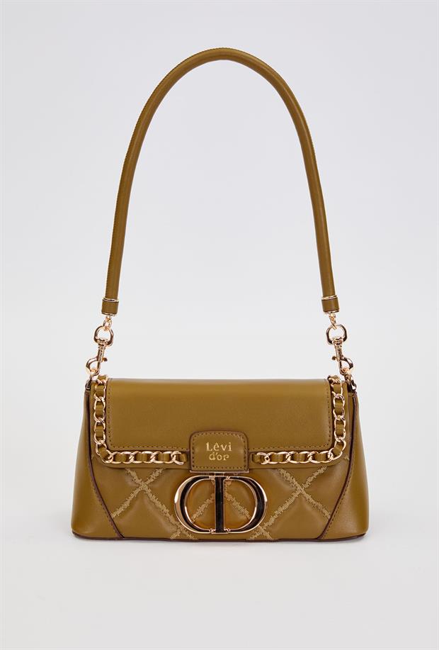 Yeşil Geniş Taban Kapitone Omuz Çantası