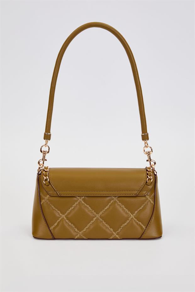 Yeşil Geniş Taban Kapitone Omuz Çantası