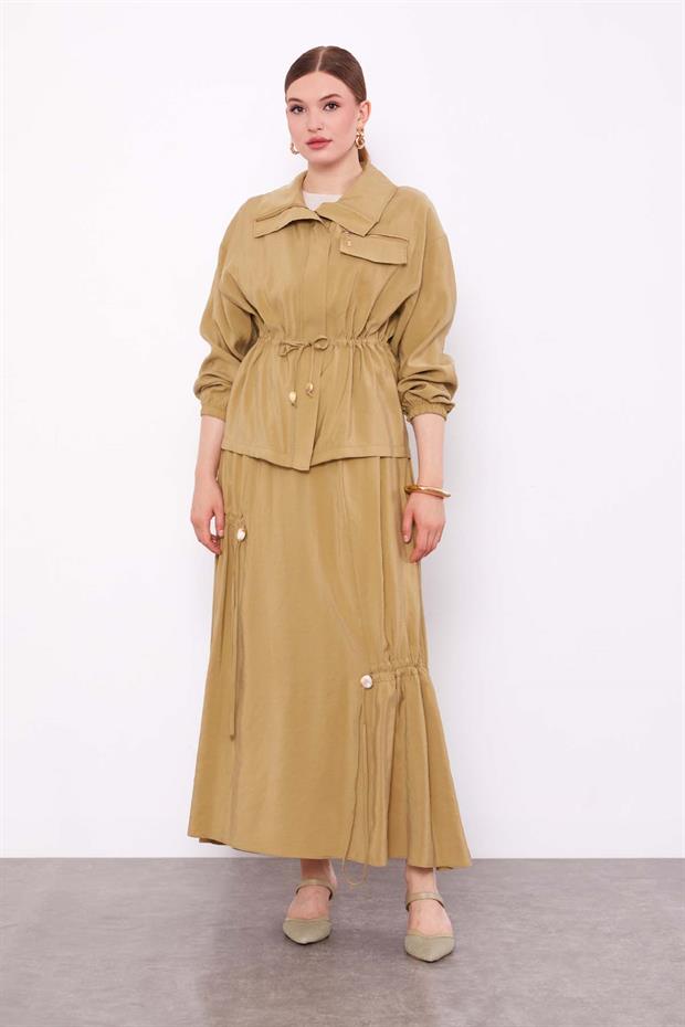 Yeşil Gizli Fermuar Detaylı Etek Takım