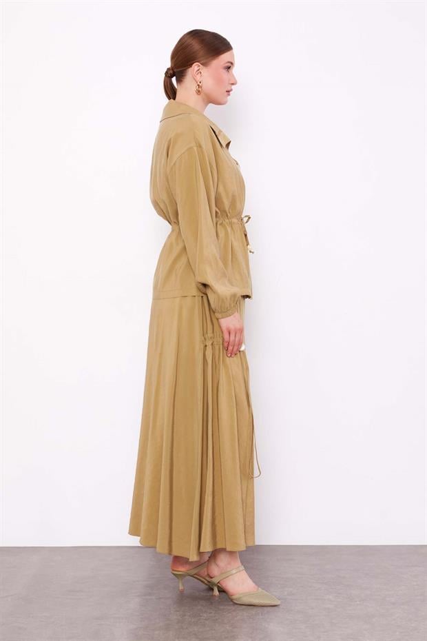 Yeşil Gizli Fermuar Detaylı Etek Takım