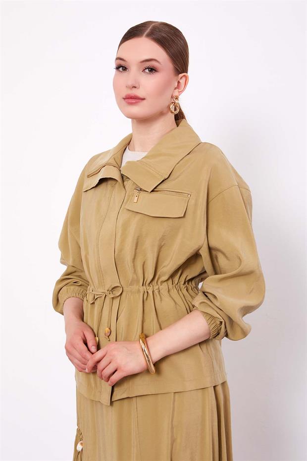 Yeşil Gizli Fermuar Detaylı Etek Takım