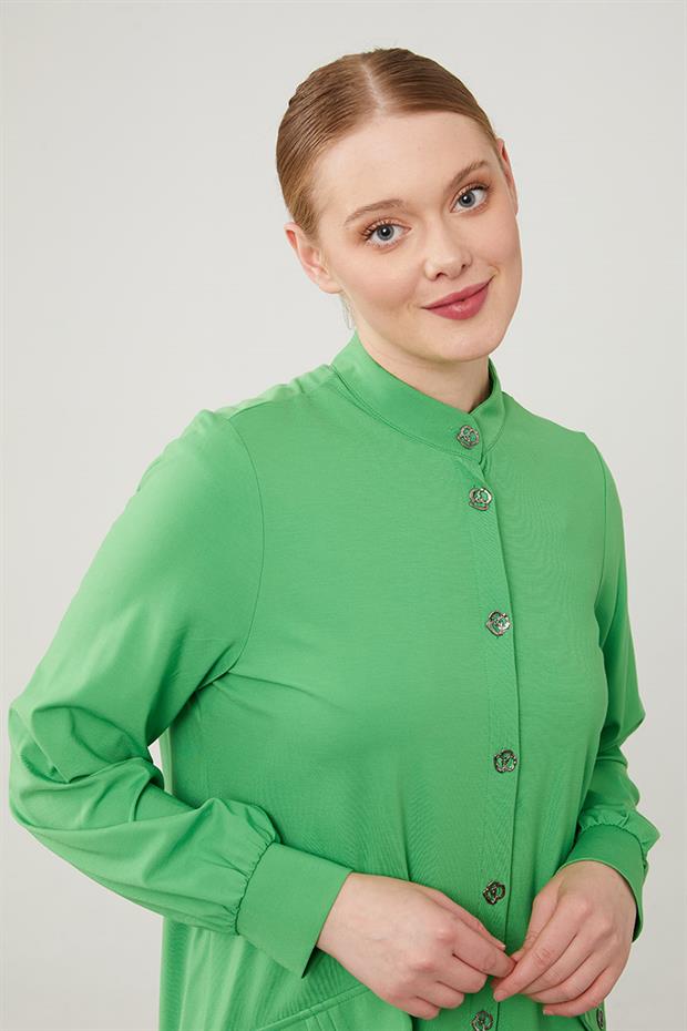 Yeşil Hakim Yaka Düğme Kapamalı Penye Spor Takım