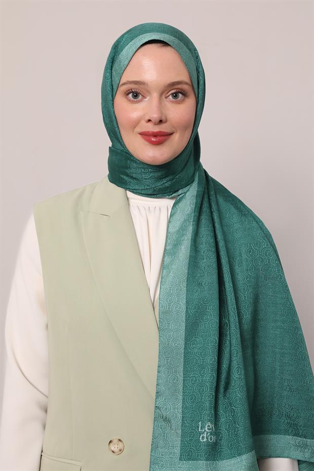 Yeşil Halka Desen Monogram Şal