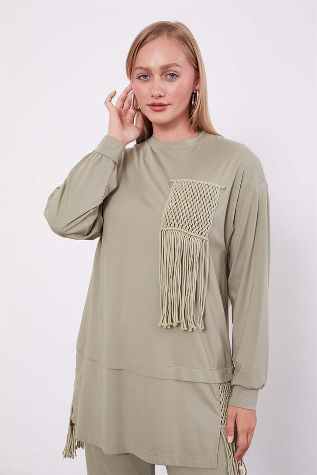 Yeşil Hasır Püskül Detaylı İkili Takım