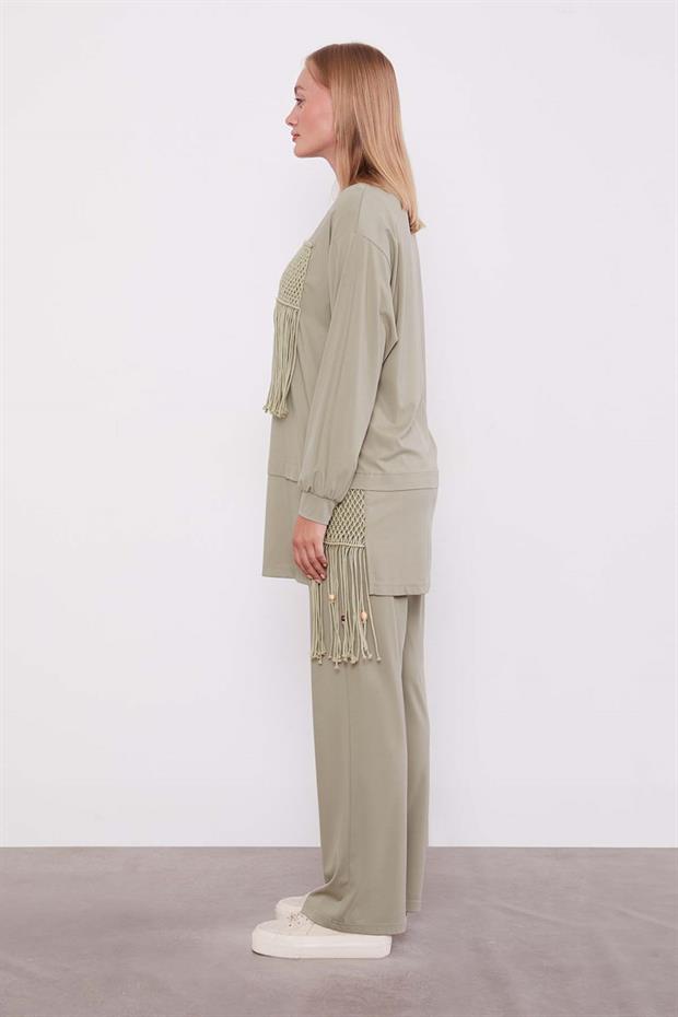 Yeşil Hasır Püskül Detaylı İkili Takım