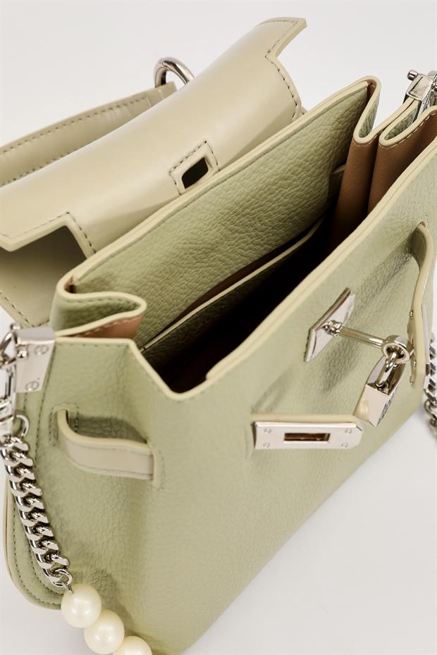 Yeşil İnci Askı Detaylı El Çantası