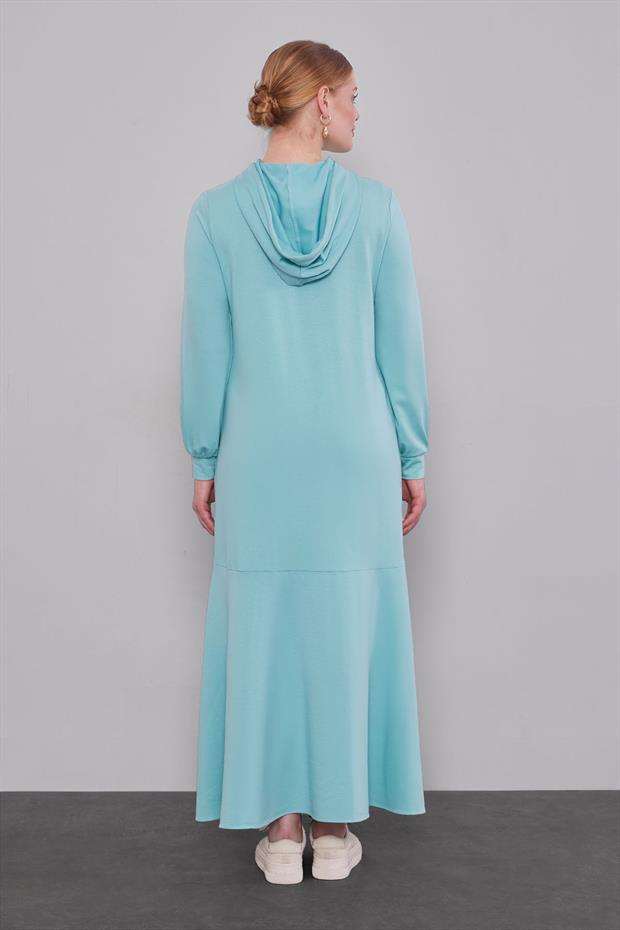 Yeşil Kapuşonlu Gizli Cep Detaylı Elbise