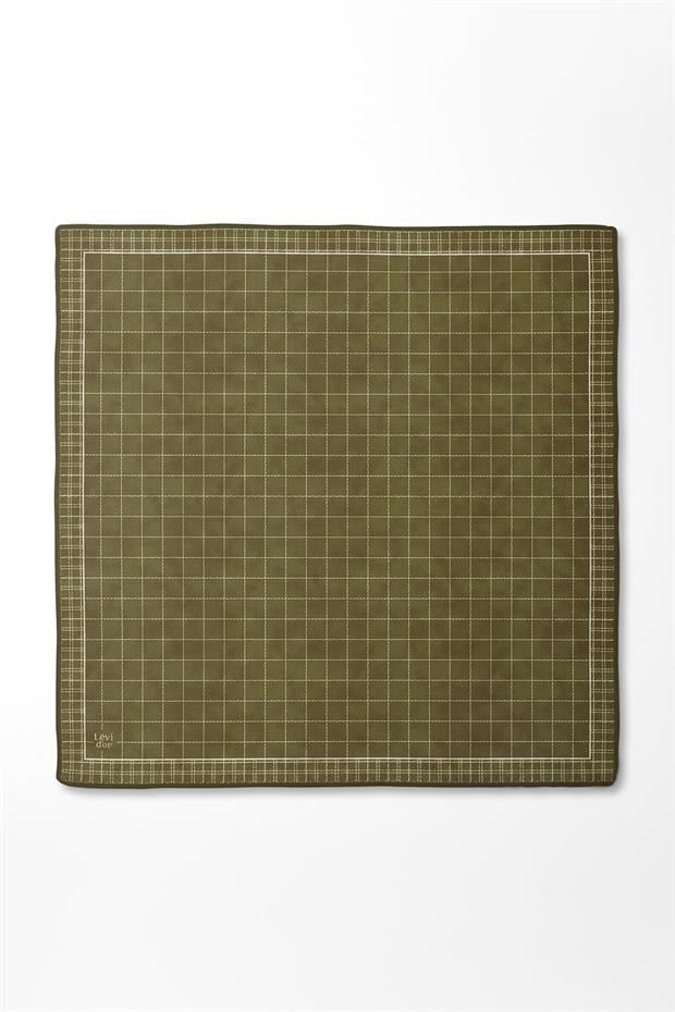 Yeşil Kareli Twill İpek Eşarp