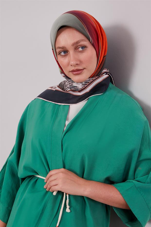 Yeşil Karışık Geometrik Desen Pamuk Eşarp