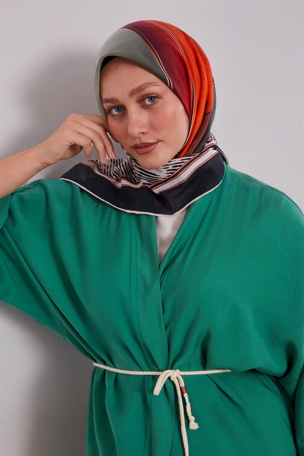 Yeşil Karışık Geometrik Desen Pamuk Eşarp