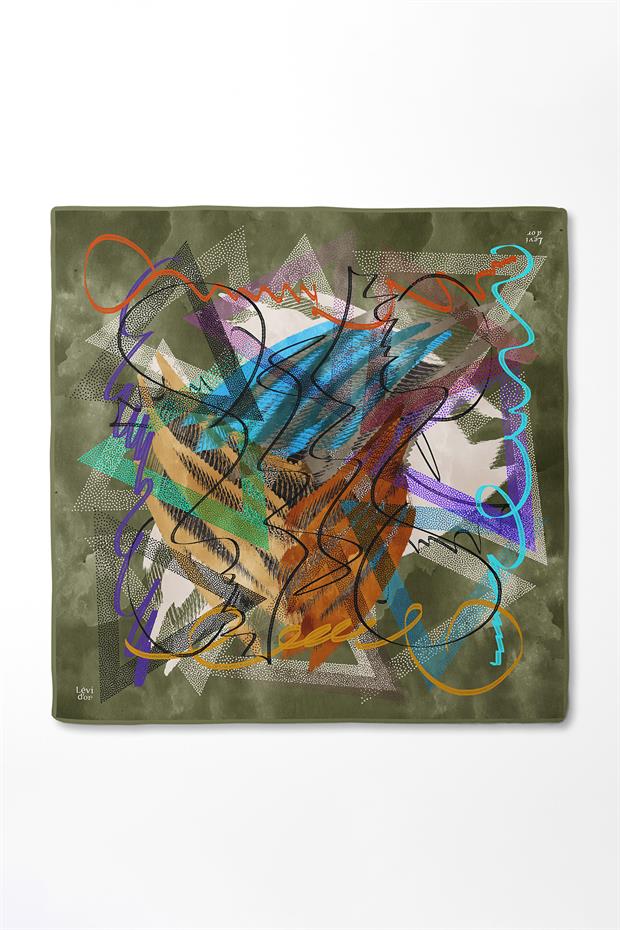 Yeşil Karmaşık Desen Twill İpek Eşarp