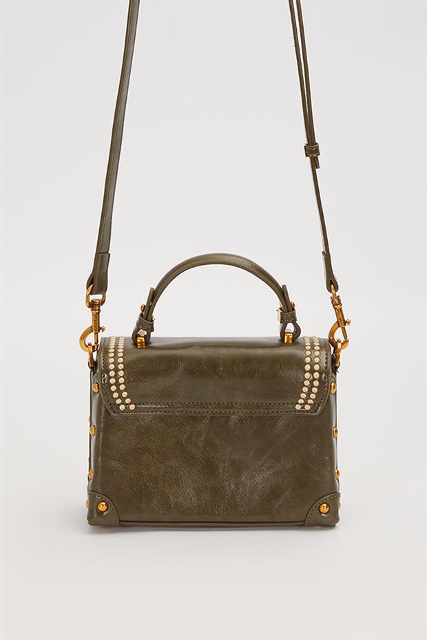 Yeşil Kenar Zımba Detaylı Omuz Çantası