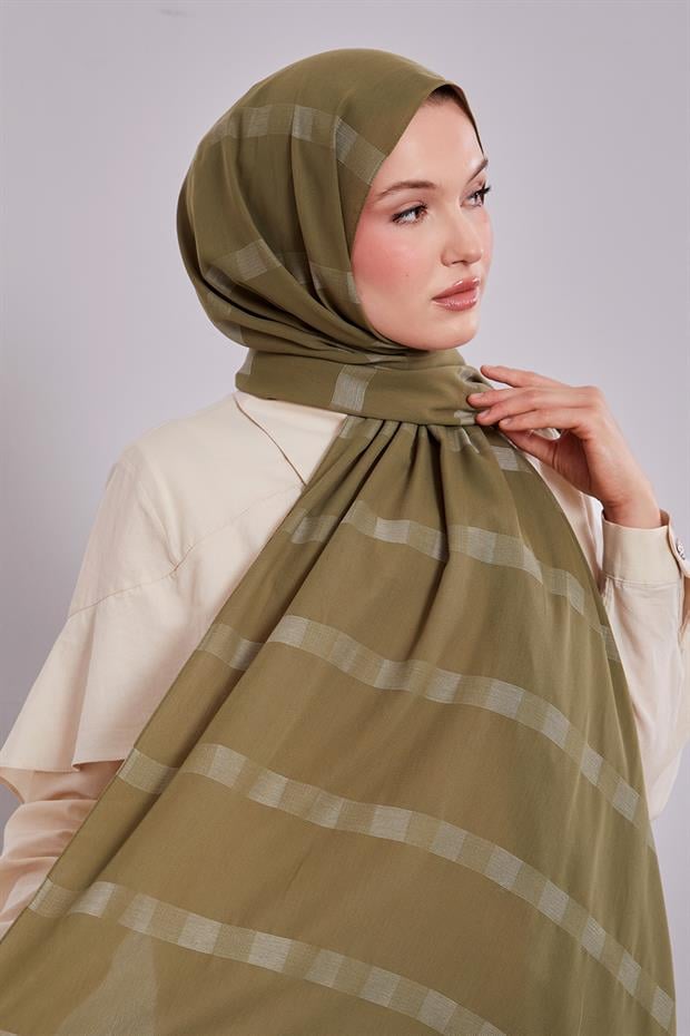 Yeşil Kendinden Çizgili Dream Şal