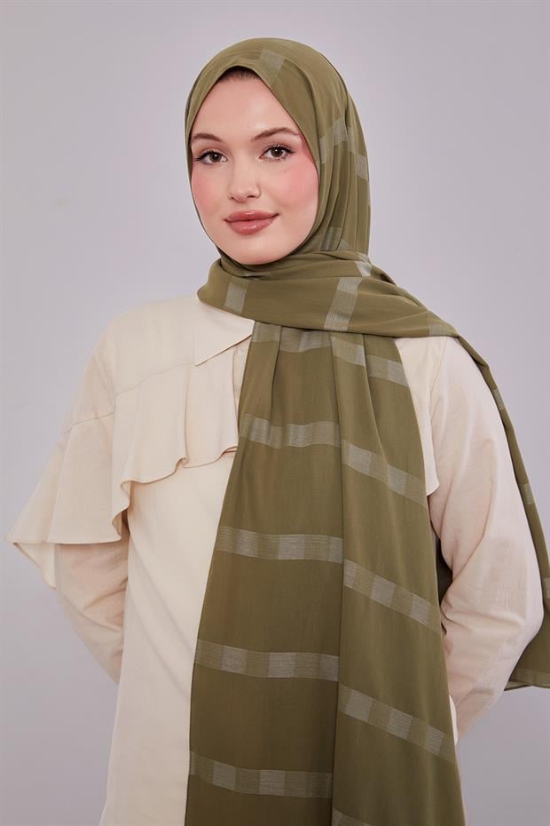 Yeşil Kendinden Çizgili Dream Şal