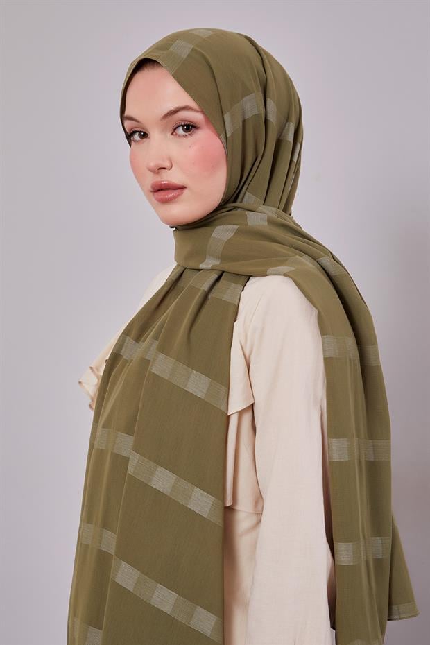 Yeşil Kendinden Çizgili Dream Şal