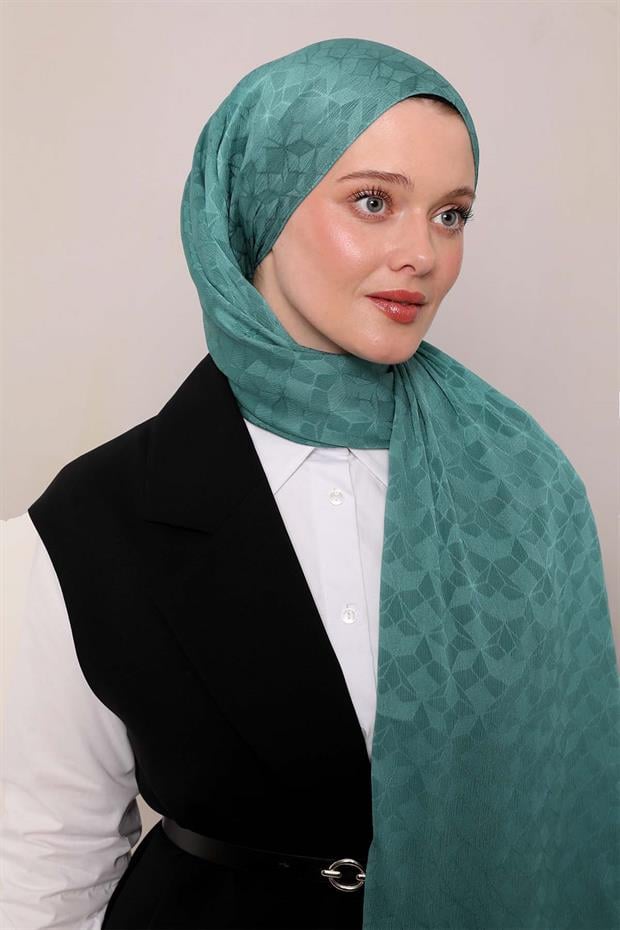 Yeşil Kristal Desen Jakar Capri Şal