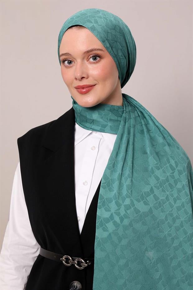 Yeşil Kristal Desen Jakar Capri Şal