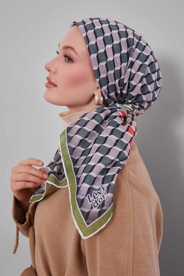 Yeşil Küp Desen Soft Eşarp