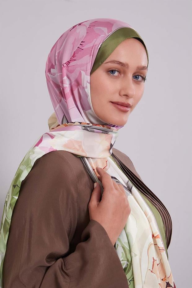 Yeşil Lotus Desen Hint İpeği Şal