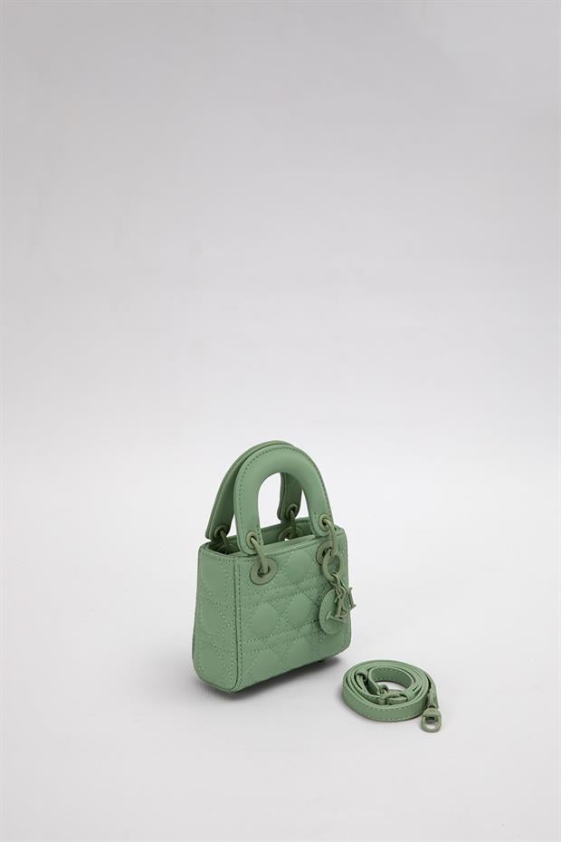 Yeşil Mini Boy Aksesuar Detaylı El Çantası