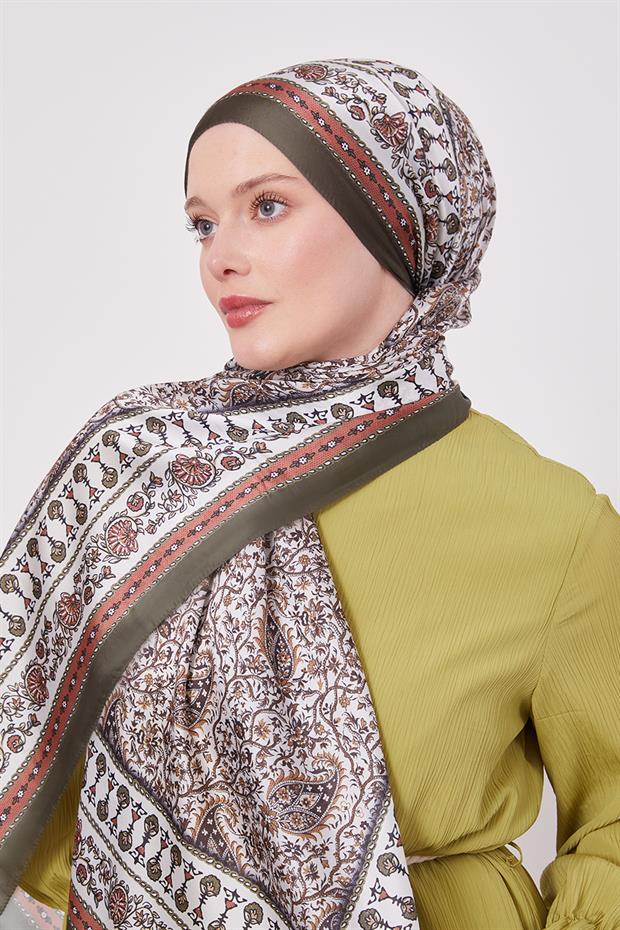 Yeşil Mini Çiçek Hint İpeği Şal