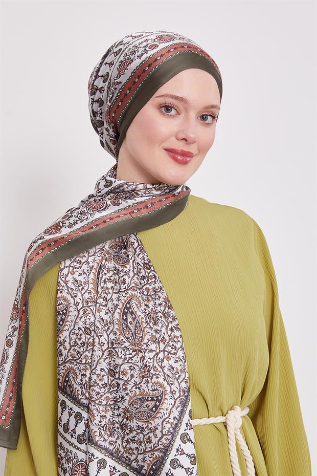 Yeşil Mini Çiçek Hint İpeği Şal