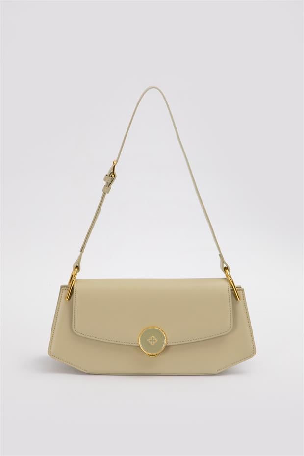 Yeşil Oval Gold Aksesuarlı Omuz Çantası