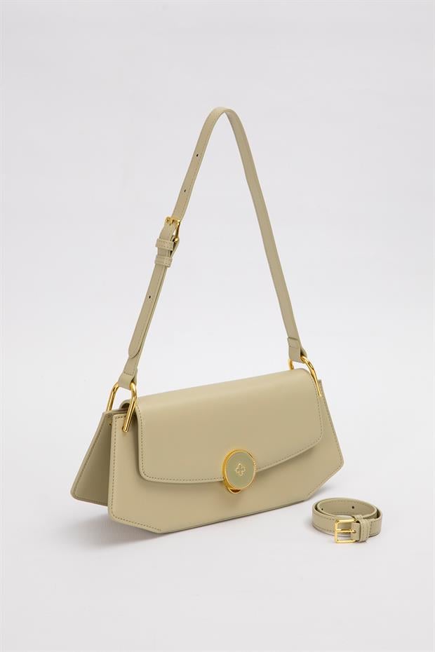 Yeşil Oval Gold Aksesuarlı Omuz Çantası