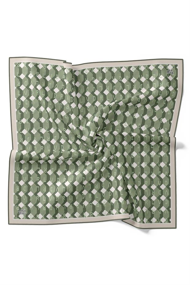 Yeşil Petek Baskılı Twill İpek Eşarp