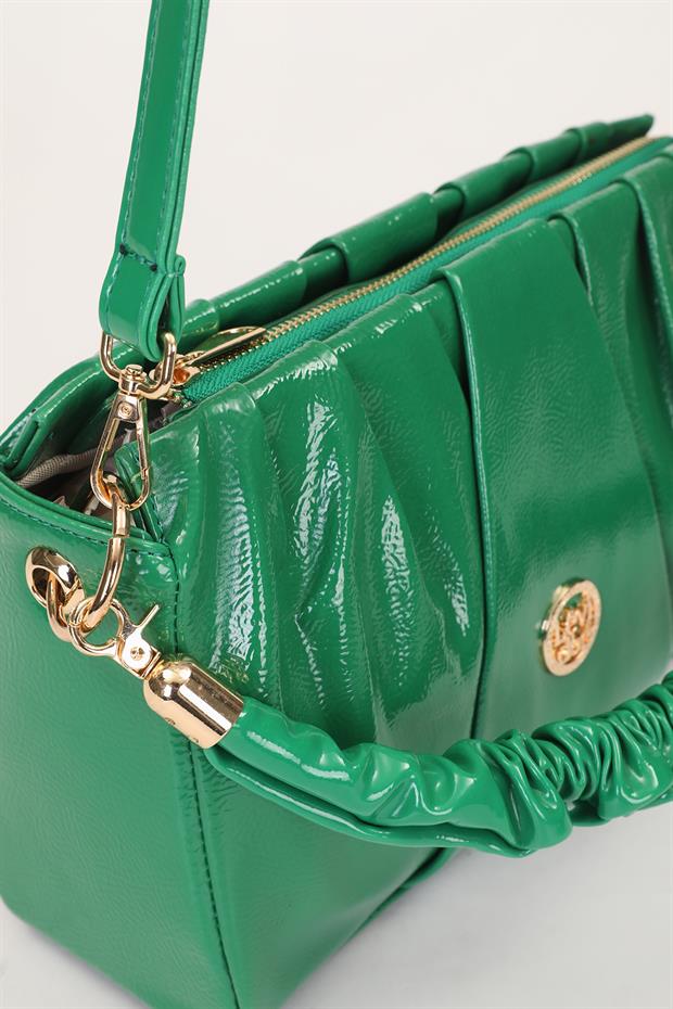 YEŞİL RUGAN Büzgü Detaylı El Çantası