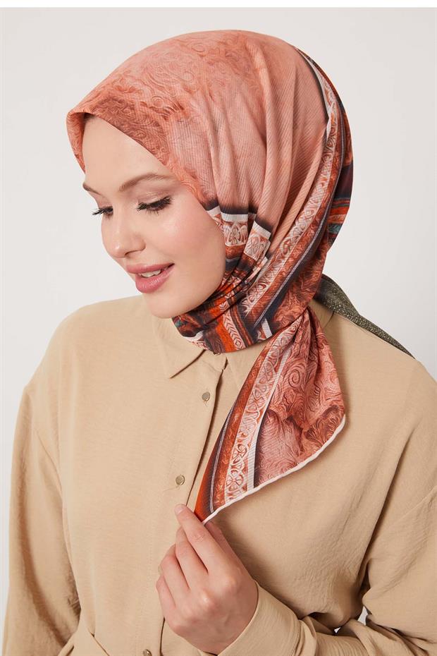 Yeşil Şerit Desen Pamuk Eşarp