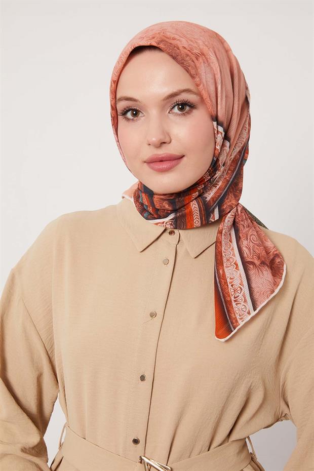 Yeşil Şerit Desen Pamuk Eşarp