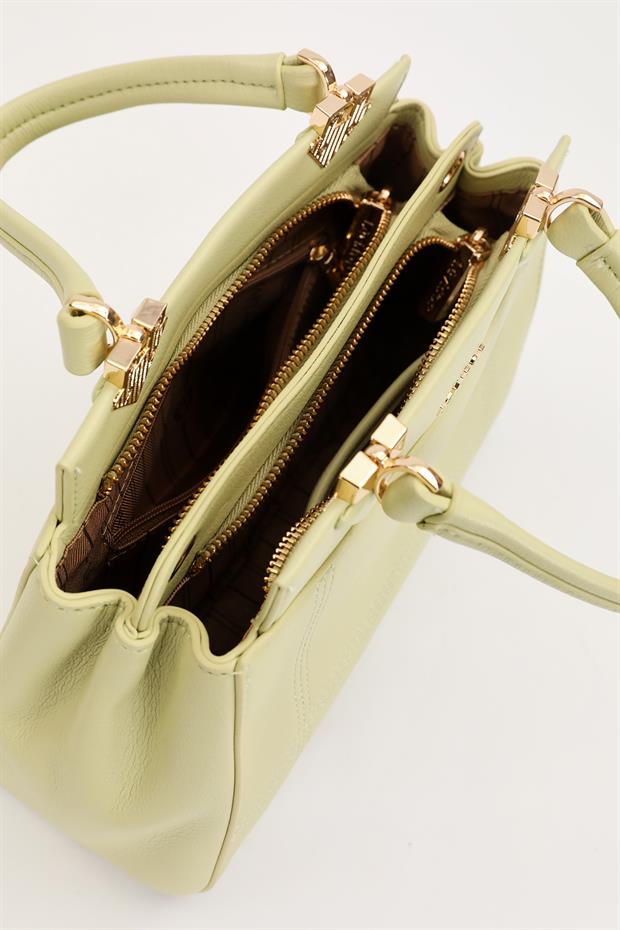 Yeşil Şerit Dikiş Model El Çantası