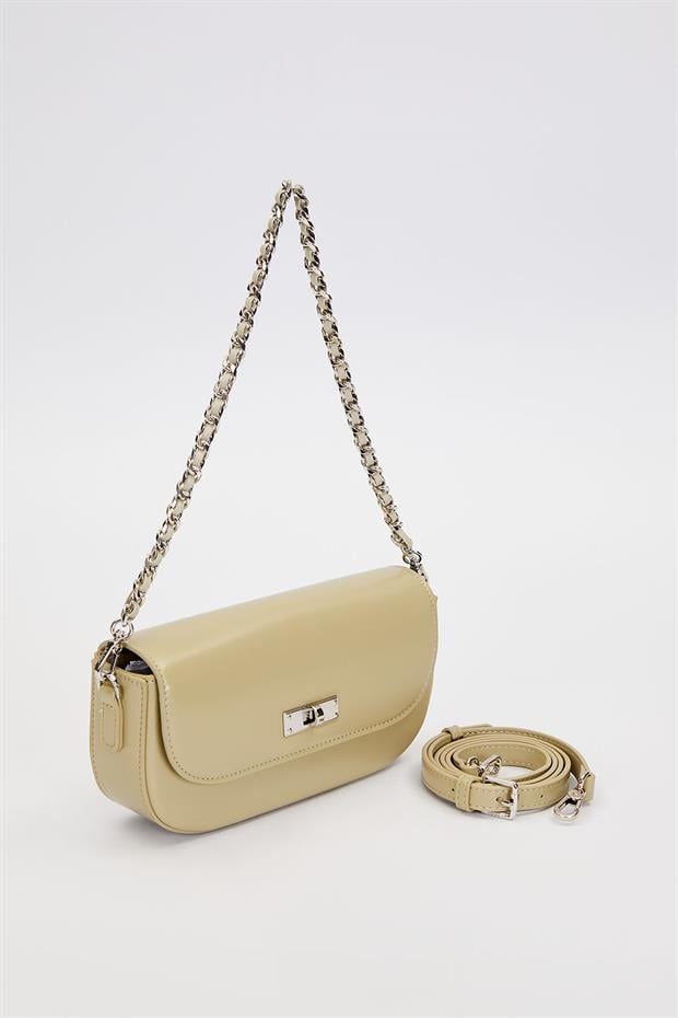 Yeşil Silver Kilit Detaylı Omuz Çantası