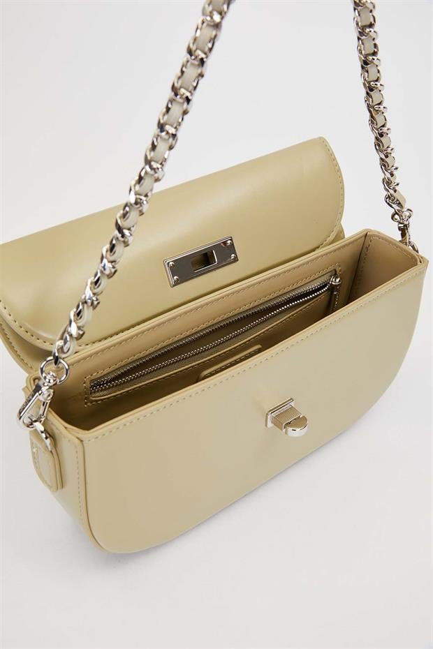 Yeşil Silver Kilit Detaylı Omuz Çantası