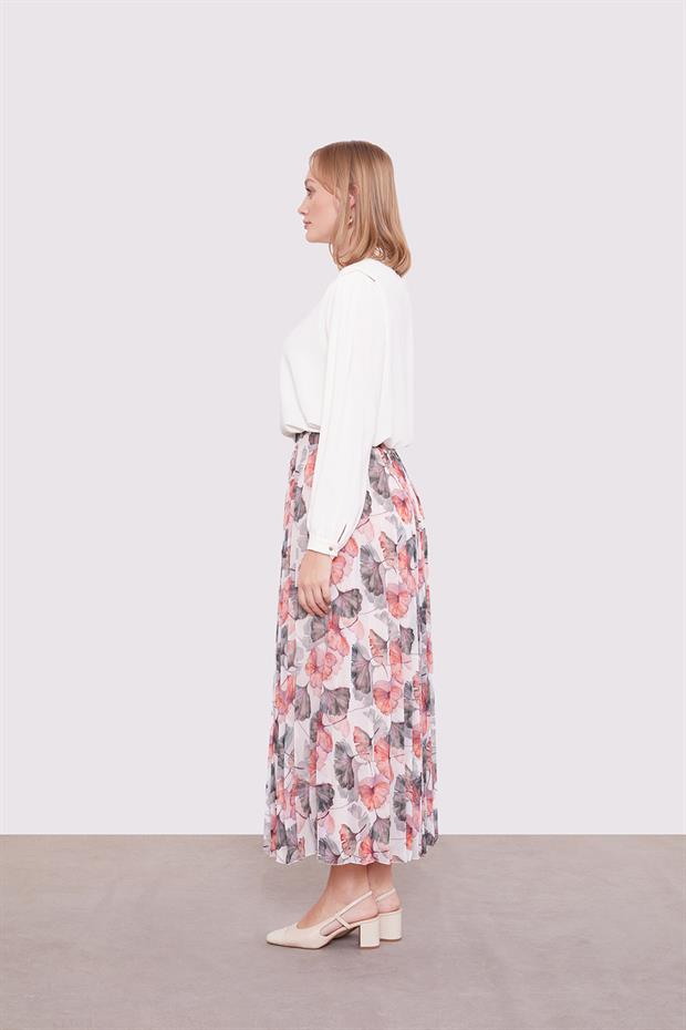 Yeşil Soyut Çiçek Desen Etek